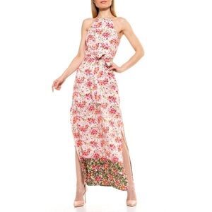 NWT Alexia Admor Pink Floral Printed Belted Maxi Dress Size Small Midi Summer